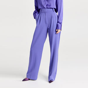 Oem produttore personalizzato Casual a vita alta <span class=keywords><strong>con</strong></span> cerniera a doppia piega <span class=keywords><strong>tasche</strong></span> <span class=keywords><strong>laterali</strong></span> a gamba larga <span class=keywords><strong>pantaloni</strong></span> da donna - Product Image 1