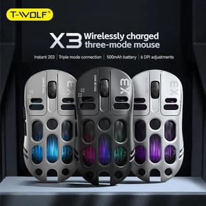 เมาส์เกมมิ่ง T-WOLF X3 แบบสามโหมด น้ำหนักเบา ดีไซน์โปร่งแสง 8000DPI ไฟ RGB Backlit แบตเตอรี่ 500mAh ชาร์จได้ ไร้สาย สำหรับพีซี - Product Image 1