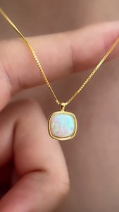S925 Sterling Silver Rhodium Plated Square White <b>Opal</b> Engagement Wedding Pendant <b>Necklace</b> Dainty Vintage Jewelry for Women - Product Image 6