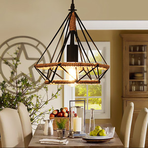 Plafonnier <span class=keywords><strong>en</strong></span> <span class=keywords><strong>fer</strong></span> <span class=keywords><strong>forgé</strong></span> au style industriel américain, design créatif rétro <span class=keywords><strong>en</strong></span> corde <span class=keywords><strong>de</strong></span> chanvre, idéal pour un bar, une table, un restaurant ou une boutique - Product Image 2