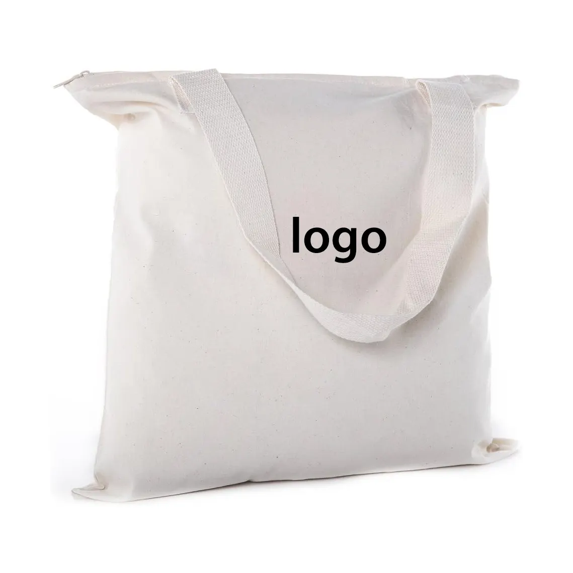 安い工芸品プロモーションショッピング誕生日リサイクル可能な白いプレーントートバッグジッパー付きコットンキャンバスインナーバッグ付き