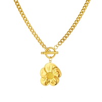 Vente en gros en vrac pendentif fleur en acier inoxydable plaqué or 18 carats sans ternissement collier à boucle OT pour femme