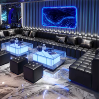 Ensemble de meubles de luxe pour boîte de nuit : banquette en U, comptoir de bar LED, canapé modulaire noir en L, table lumineuse