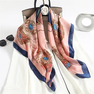 Custom Pashmina Women Digital Printed Satin Silk Scarf 90*90 cm Brand Hair Square Polyester Silk Feeling Ethicon Soie Scarves