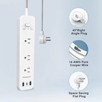 PowerLot Überspannungsschutz-Steckdosenleiste mit 3 Steckdosen, 32W USB-C PD 20W Schnellladung, 1,5m Verlängerungskabel, ETL-zertifiziert, 45° Flachstecker, 900J