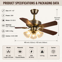 Ventilateur de plafond LED télécommandé avec lumière, 42 pouces, bronze antique, rétro, 5 pales en bois, lampe ventilateur pour salon, chambre, hôtel