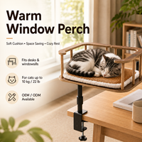 Plateforme de repos pour chat personnalisée à fixer sur fenêtre ou bureau, en bois, avec coussin, OEM ODM