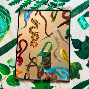 Miroir Mural Réfléchissant Art Déco Fait Main avec Cadre Métallique Motif Serpent Coloré, Impression Artistique, Décoration <span class=keywords><strong>Murale</strong></span>, Affiche pour Mur de Galerie à Domicile - Product Image 1