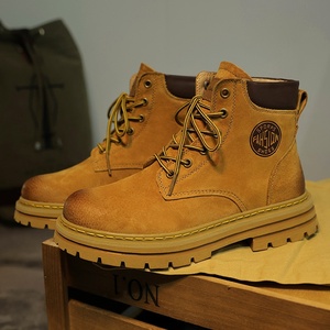 <span class=keywords><strong>Bottes</strong></span> décontractées pour femmes, taille 40-45, en cuir de porc jaune, à lacets, mi-mollet, semelle épaisse, rehaussantes, collection automne - Product Image 1