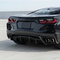 Diffuseur arrière en fibre de carbone Corvette C8 avec ailerons verticaux 2020-2024, finition sergé 3K brillant, kit de garniture de pare-chocs aérodynamique à fixation par boulons