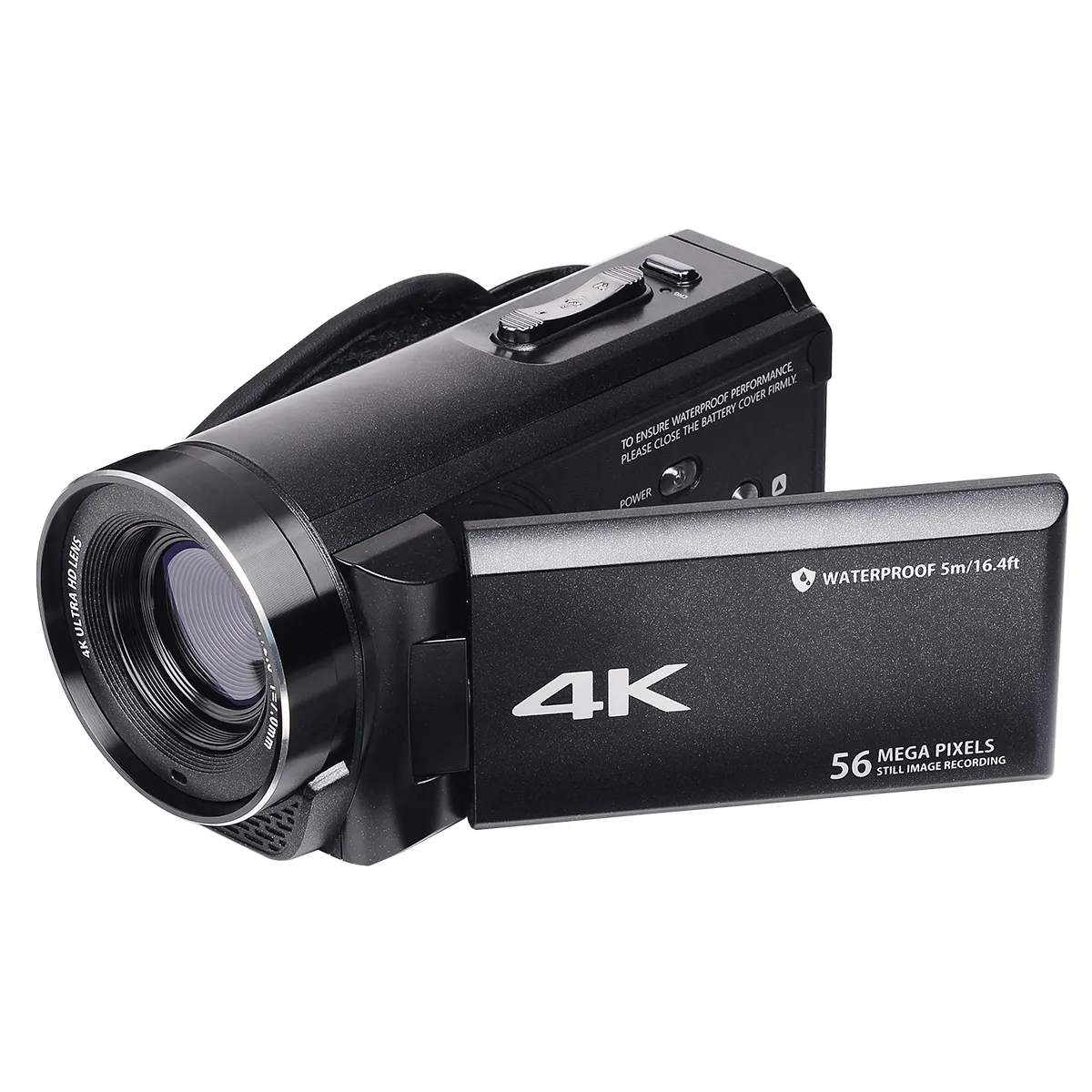 Kamera Perekam Video 4K, alat merekam tahan air 5M/16,4 kaki Ultra HD 56MP 18X Zoom Digital untuk Youtube