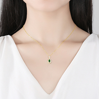 CZCITY Pomme Vert Goutte D'eau Gem S925 En Argent Sterling Plaqué Or Collier Femmes Pendentif Lien Chaîne Collier