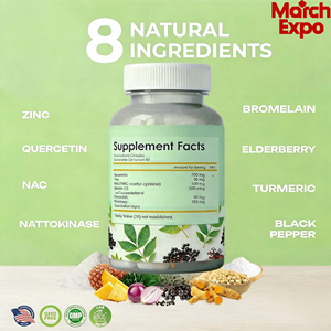 Suplemen Kapsul Antioksidan Alami OEM 8 1 <span class=keywords><strong>Quercetin</strong></span>, <span class=keywords><strong>Bromelain</strong></span>, Vitamin C, Zinc, NAC, Elderberry untuk Kesehatan Imunitas Dewasa - Product Image 2