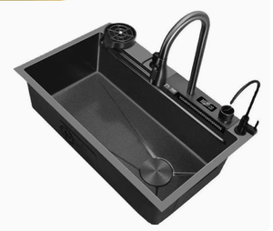 Évier de cuisine en acier inoxydable gris anthracite, à cuve unique, style moderne - Product Image 3