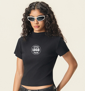 เสื้อยืดคอกลมทรงสั้นสำหรับผู้หญิง 260GSM ผ้าฝ้าย 47.1% วิสโคส 47.1% สแปนเด็กซ์ 5.8% สไตล์ Y2K แขนสั้น - Product Image 1