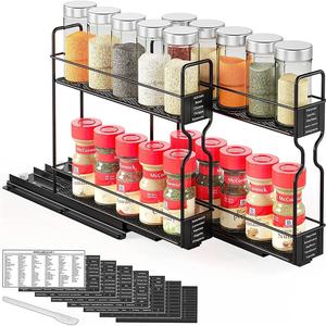 Double-layer Standing Type Stainless Steel Modern Seasoning Rack Cabinet Jar Non-folding <b>Kitchen</b> Storage Box Waterproof Feature - Product Image 1