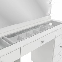 Offres Spéciales chambre femme blanc maquillage toilette vanité moderne taille Standard armoire verre trempé dessus coiffeuse avec lumière