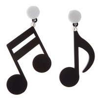 Nouveau bref Punk symbole résine boucles d'oreilles pendantes noir blanc Note de musique acrylique boucles d'oreilles goutte pour les femmes bijoux de fête 2024