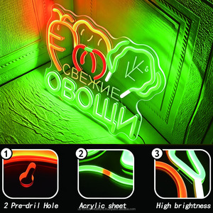 Indoor LED neon <b>sign</b> Russian vegetable market shop <b>sign</b> fresh food display board luminous letters display board customization 5V - Product Image 2
