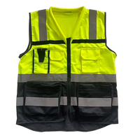 Gilet de sécurité réfléchissant haute visibilité, multi-poches, gilet de travail pour la construction, la patrouille routière, jaune fluorescent noir