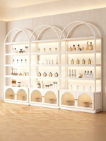 Weißer Kosmetik-Präsentationsschrank Schönheitssalon Nagelkunst-Vitrine Muster-Glasregal Mehrstöckiges Hautpflege-Regal Anpassbar