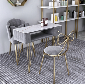 Modern Marble Top Nail <b>Table</b> <b>Vanity</b> Desk With Storage Drawer Velvet Legs for Beauty Salon Spa - Product Image 1
