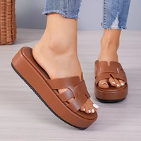Nouvelles sandales compensées légères à semelle épaisse en PU pour femme, modèle été 2025, style européen et américain, bout ouvert, taille petite