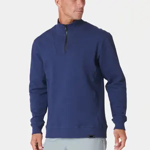 Top Quality Men 1/4 Zip Cotton Polyester Spandex Fleece Lined Athletic Fit Comfort Sweatshirt Casual Wear Knitted Fabric Sweater