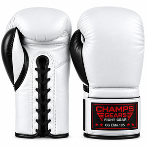 ถุงมือชกมวย CG VICTORY BOXING GEAR หนังวัวแท้คุณภาพพรีเมียม แบบผูกเชือก พร้อมที่รัดข้อมือ สำหรับฝึกซ้อมและแข่งขัน - Product Image 1