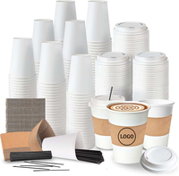 Vente en gros de gobelets jetables étanches en papier noir à double paroi avec logo personnalisables avec couvercle