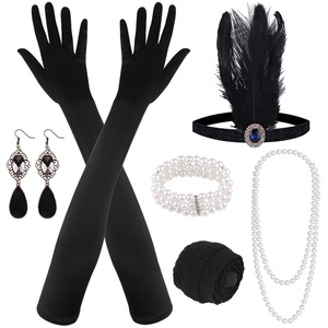 Conjunto <span class=keywords><strong>de</strong></span> <span class=keywords><strong>Accesorios</strong></span> Estilo Flapper <span class=keywords><strong>de</strong></span> los Años 20, Estilo Gran Gatsby, con Diadema, Guantes Negros, Collar y Pendientes - Product Image 1