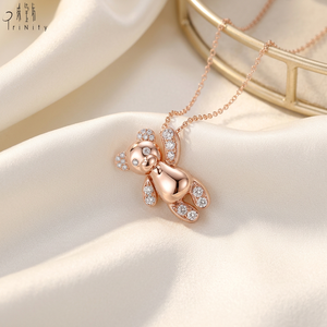 สร้อยคอจี้เพชรแท้ธรรมชาติ ดีไซน์ลูกหมี โซ่แบบมินิมอล คุณภาพสูง ขายส่ง ทองคำแท้ 14K สีโรสโกลด์ - Product Image 3