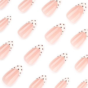 24 Pcs <strong>Nail</strong> Art <strong>Simple</strong> White French Press On <strong>Nails</strong> Short Almond Shape Black Polka-Dot Design Wearable False <strong>Nail</strong> Tips - Product Image 3