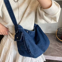 Tas Selempang Denim Hobo Wanita, Tas Bahu, Tali Dapat Disesuaikan, Tas Santai Sehari-hari, Retro Vintage, Custom OEM ODM Grosir