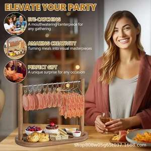 Présentoir à viande en bois Lingyue, rond, couleur rétro, vaisselle de fête pour hôtel, support de plateau de service alimentaire - Product Image 1