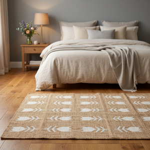 Alfombra de paja de trigo neutra, tapete trenzado decorativo para dormitorio con diseño de flechas - Product Image 5