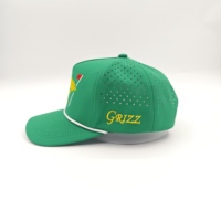 Casquette de baseball unisexe personnalisée 5 panneaux en tissu sergé imperméable avec logo brodé, trous découpés au laser, motif léopard sportif