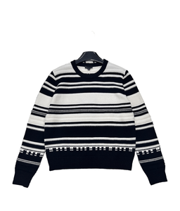 Pull en tricot à col rond rayé texturé, pull jacquard géométrique pour un style décontracté et de bureau - Product Image 1