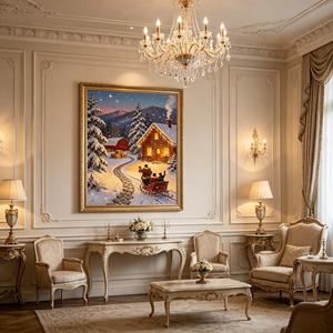 Tableau mural en <span class=keywords><strong>toile</strong></span> LED <span class=keywords><strong>sur</strong></span> le thème de Noël, scène hivernale de balade en traîneau avec lumières chaleureuses, décoration festive de ferme pour les fêtes - Product Image 3
