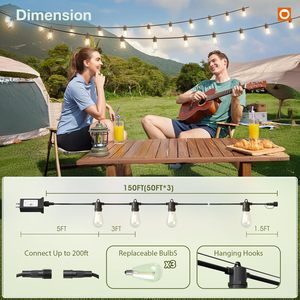 Addlon 150FT Outdoor String Lights LED Remote Dimmable Waterproof <b>Timer</b> 3 Modes Warm White Retro Edison Bulbs - Product Image 6