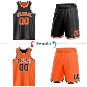 Conjunto de Uniforme de Baloncesto Personalizado Reversible Negro y Naranja Sublimado Transpirable para Hombre - Product Image 1
