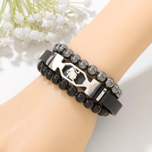 Punk Retro 8mm Hematite Beads Twelve Zodiac Cierre de acero inoxidable Twelve Zodiac Silicone Beaded Bracelet Set para regalo de cumpleaños - Product Image 2