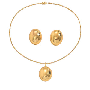 Women's Fashion Jewelry Set Geometric Oval Zinc Alloy <b>Necklace</b> Earrings Golden Color <b>Statement</b> Piece For Everyday Wear - Product Image 5