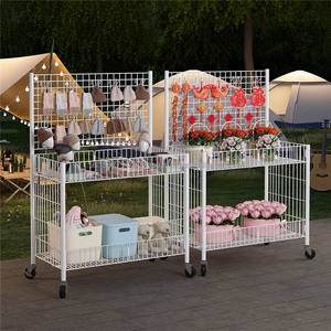 แผงตะแกรงสแตนเลสพับได้แบบเบา สำหรับจัดแสดงอาหาร ทนทานต่อการเกิดสนิม พร้อมตะขอแขวน รถเข็นอาหารสำหรับร้านค้าปลีก - Product Image 3