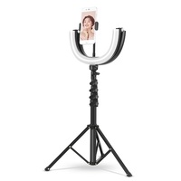 Lumière Portable 12 pouces pour appareil photo DSLR, TikTok Live Dimmable avec Clip de téléphone, support de téléphone pliable avec anneau lumineux blanc clair