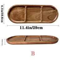Plateau de service ovale en bois d'acacia naturel à 3 compartiments, plateau à collation en bois divisé pour noix, fruits, apéritifs