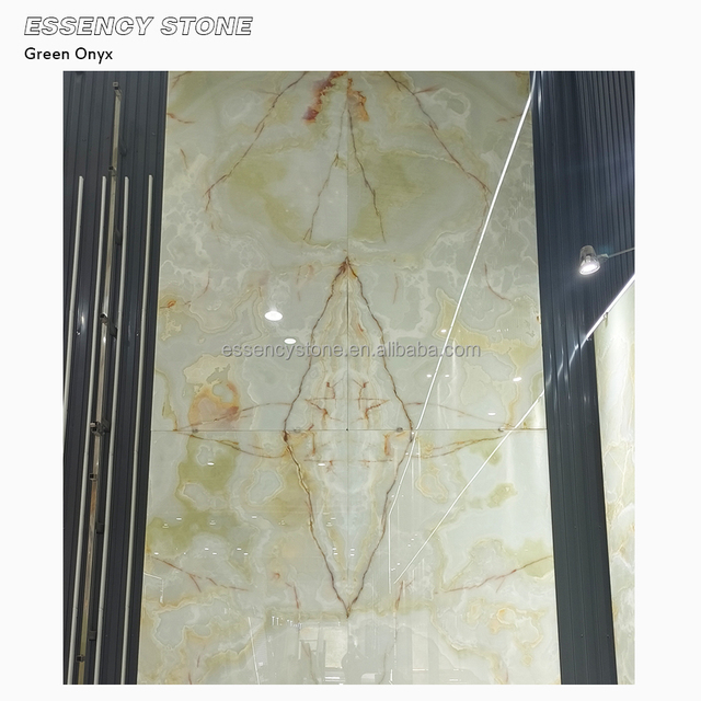Premium Quality Natural Transparent Green Onyx Marble Stone Slabs Original Color Polished Book Match Veins for Wall Decoration