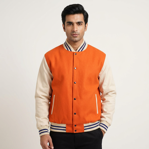 Chaqueta Varsity Personalizada para Hombre, Más Vendida del Invierno, con Bordado, Ribete de Piel de Oveja, Impermeable, de Lona, Poliéster y Algodón, con Cierre - Product Image 1