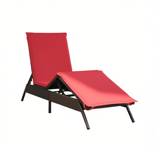 Tumbona de Ratán Sintético Marrón Rojizo para Exteriores, Silla Reclinable para Patio con Cojín, Diseño Moderno, Estilo Contemporáneo - Product Image 1