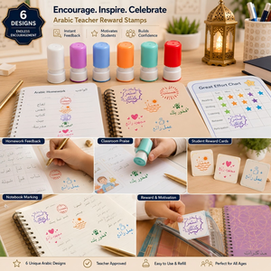 Lot de 6 tampons de récompense pour professeur d'arabe, tampons auto-encreurs colorés pour la motivation, les commentaires et la notation des <span class=keywords><strong>devoirs</strong></span>, pour les élèves en classe et à l'école - Product Image 3